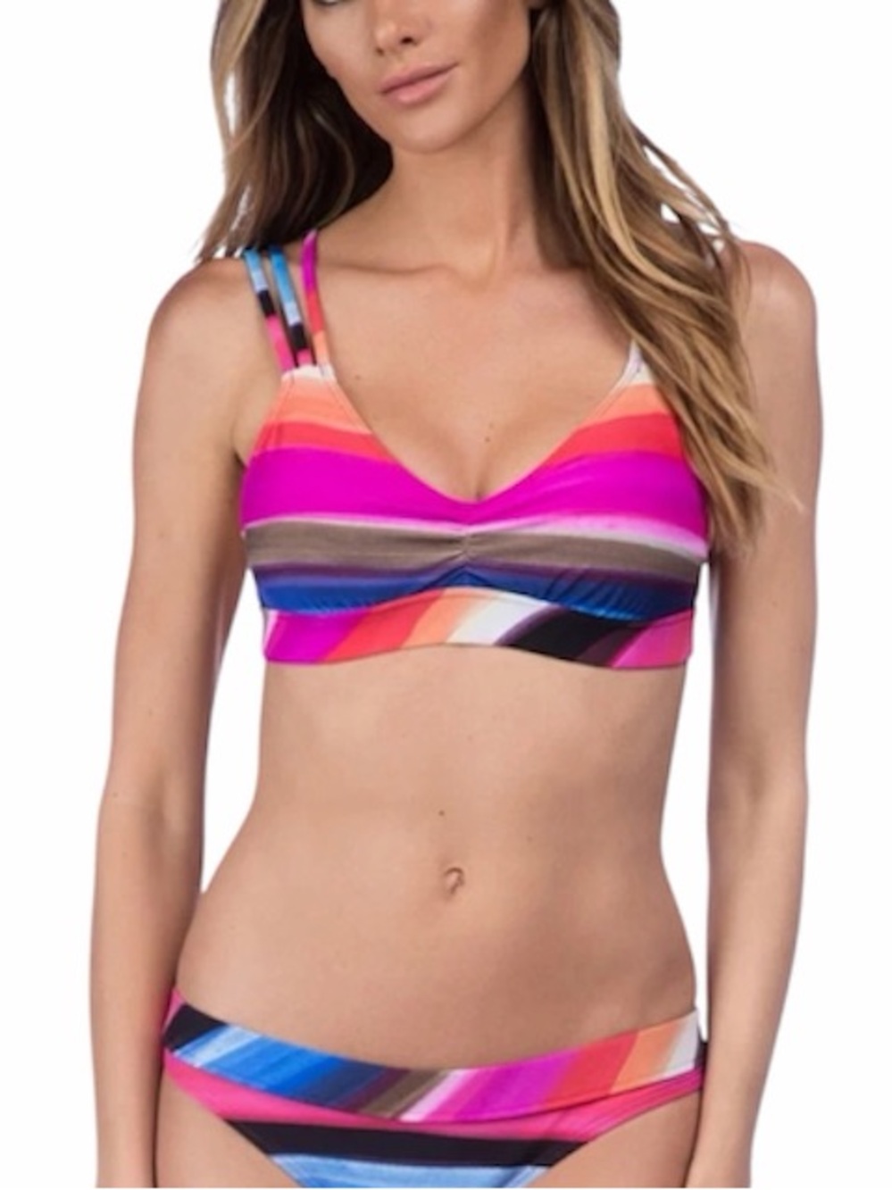 La Blanca Over the Horizon Multicolor Striped Bikini Top pink, blue size 6 NWT